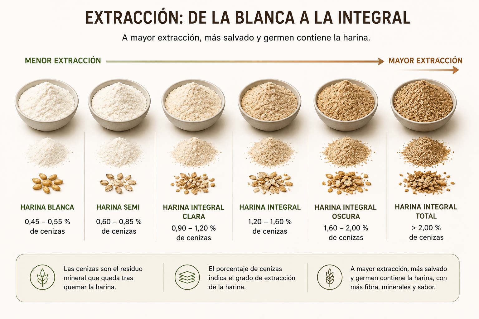 Extracción de la harina desde la harina blanca hasta la harina integral